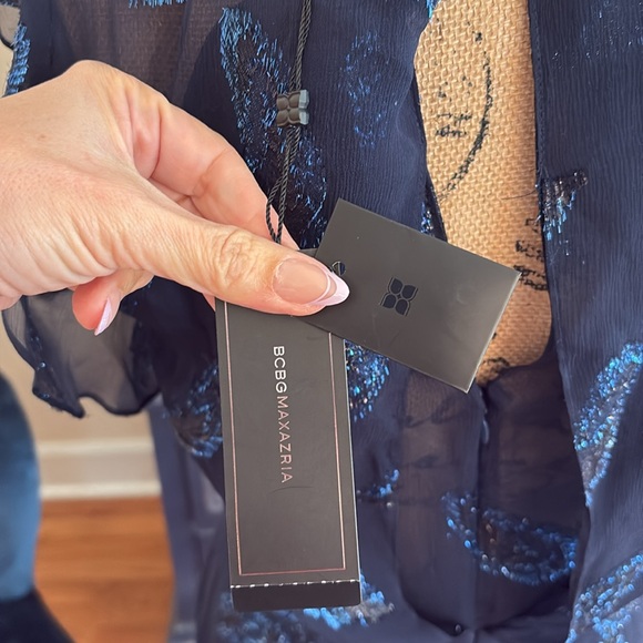 BCBGMaxazria Sheila holiday dress new NWT blue feather glitter sparkle s 6 $368 - Picture 6 of 8